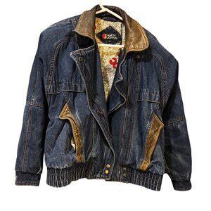 Vintage Andy Johns Denim Jacket – Lined & Insulated | Leather Trim | Size Medium